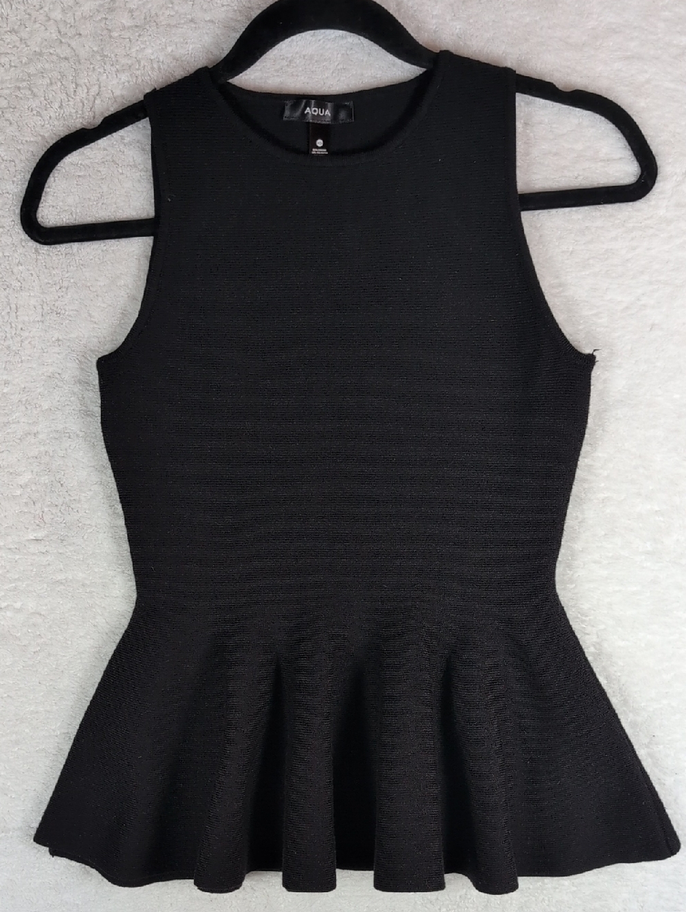 222-Aqua Black Sleeveless Peplum Knit Top